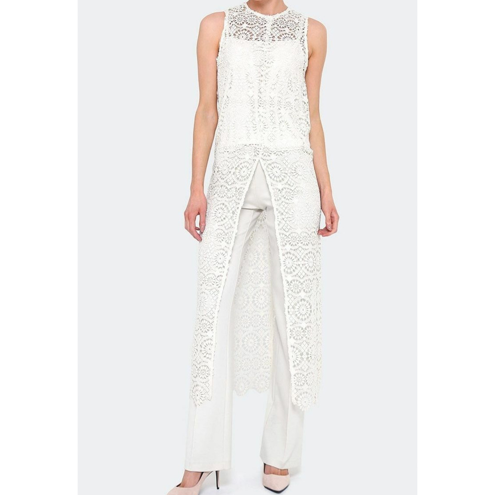 Alice + Olivia Crochet Off White Lace Sleeveless Top Long Maxi Tunic Dress XS